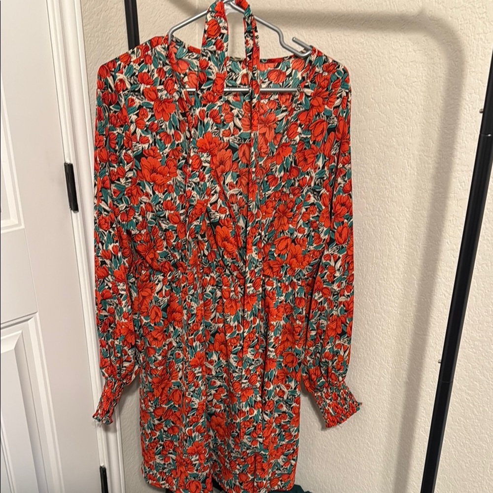 Floral Red and Green Dress